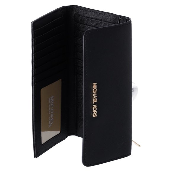 Michael Kors Jet Set Travel Large Trifold Wallet Black Saffiano Leather - Picture 5 of 7